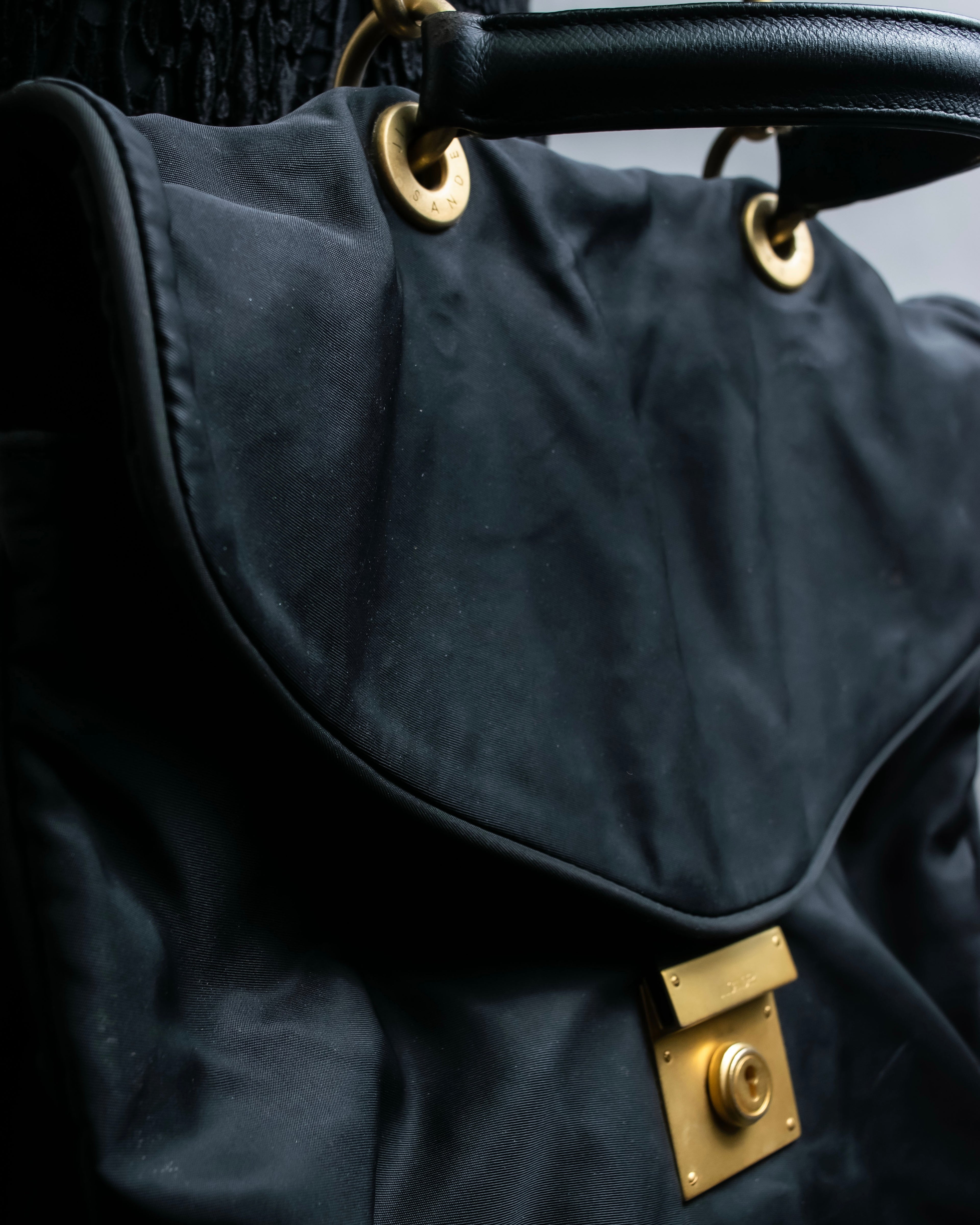 “JIL SANDER” Gold buckle 2 way nylon hand bag