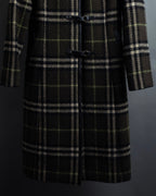 "BURBERRY" Leather switching design check tweed coat