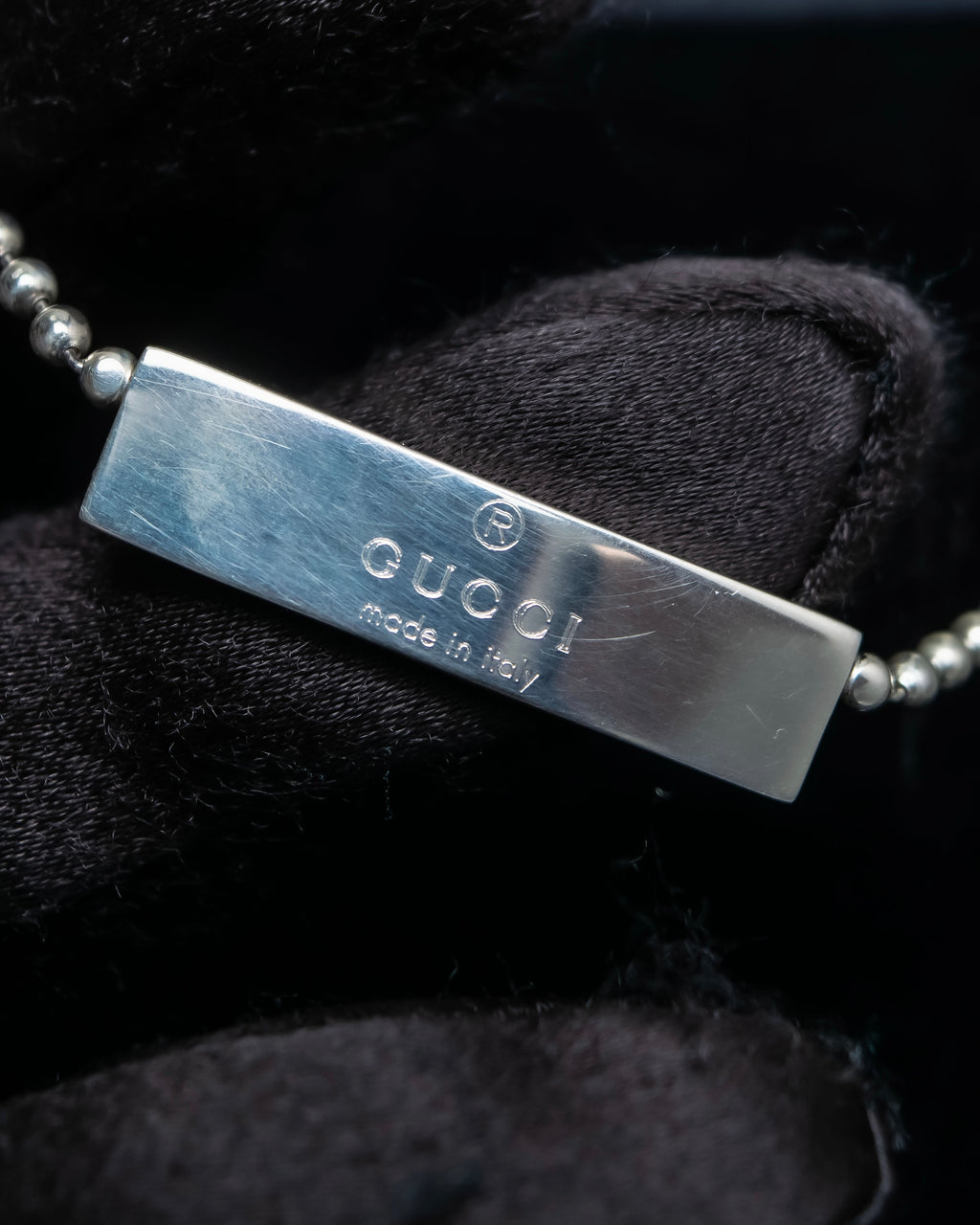 "GUCCI" Ball chain logo engraved plate bracelet