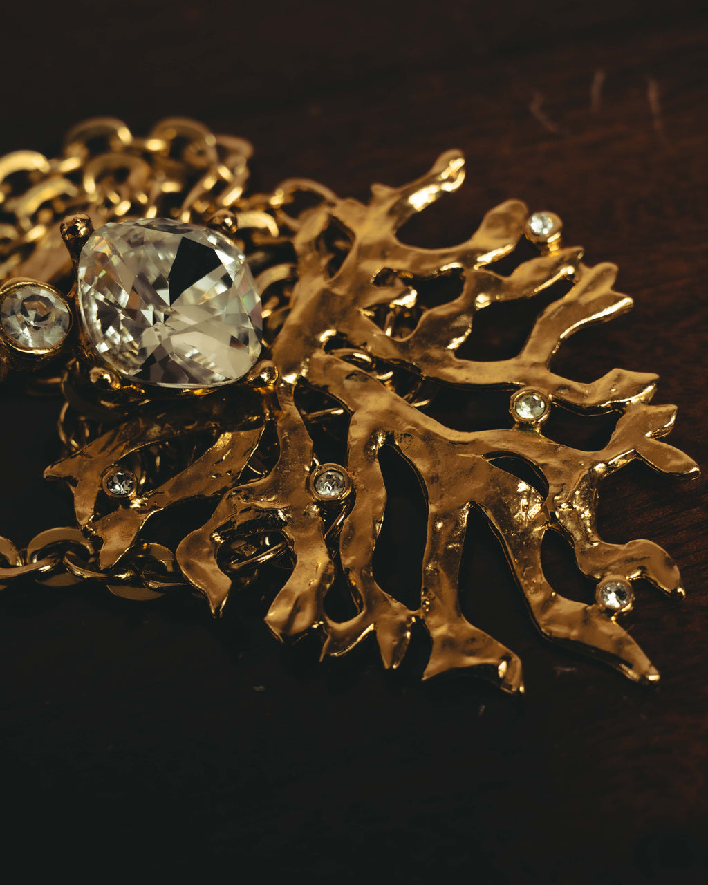 -SPECIAL- "Yves Saint Laurent" 90's-00's Sculptural coral motif crystal pendant necklace