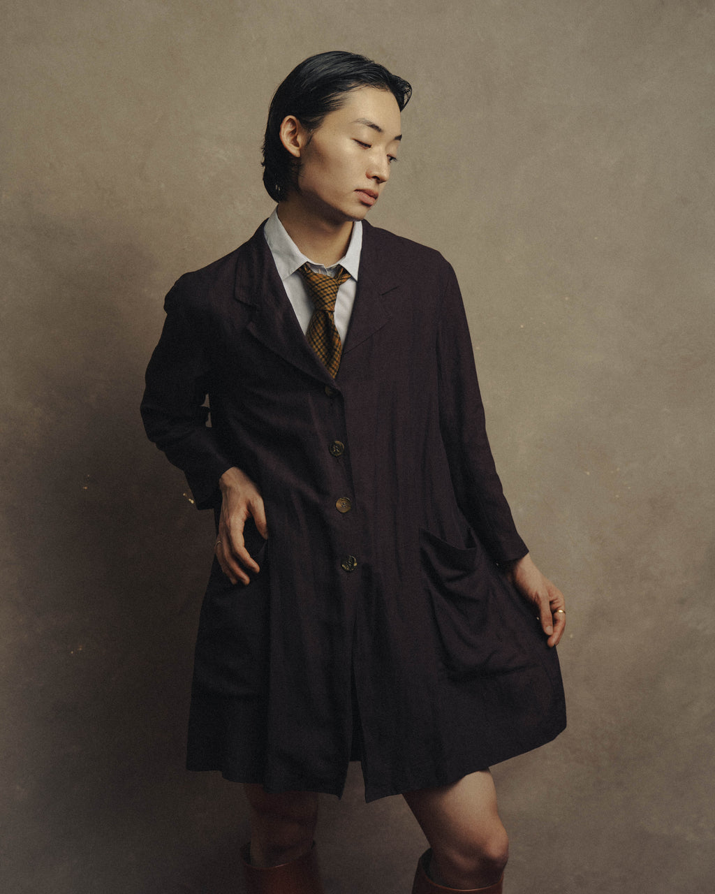 -SPECIAL- “DRIES VAN NOTEN” 90’s–00’s Rayon linen tailored long jacket and shorts set up