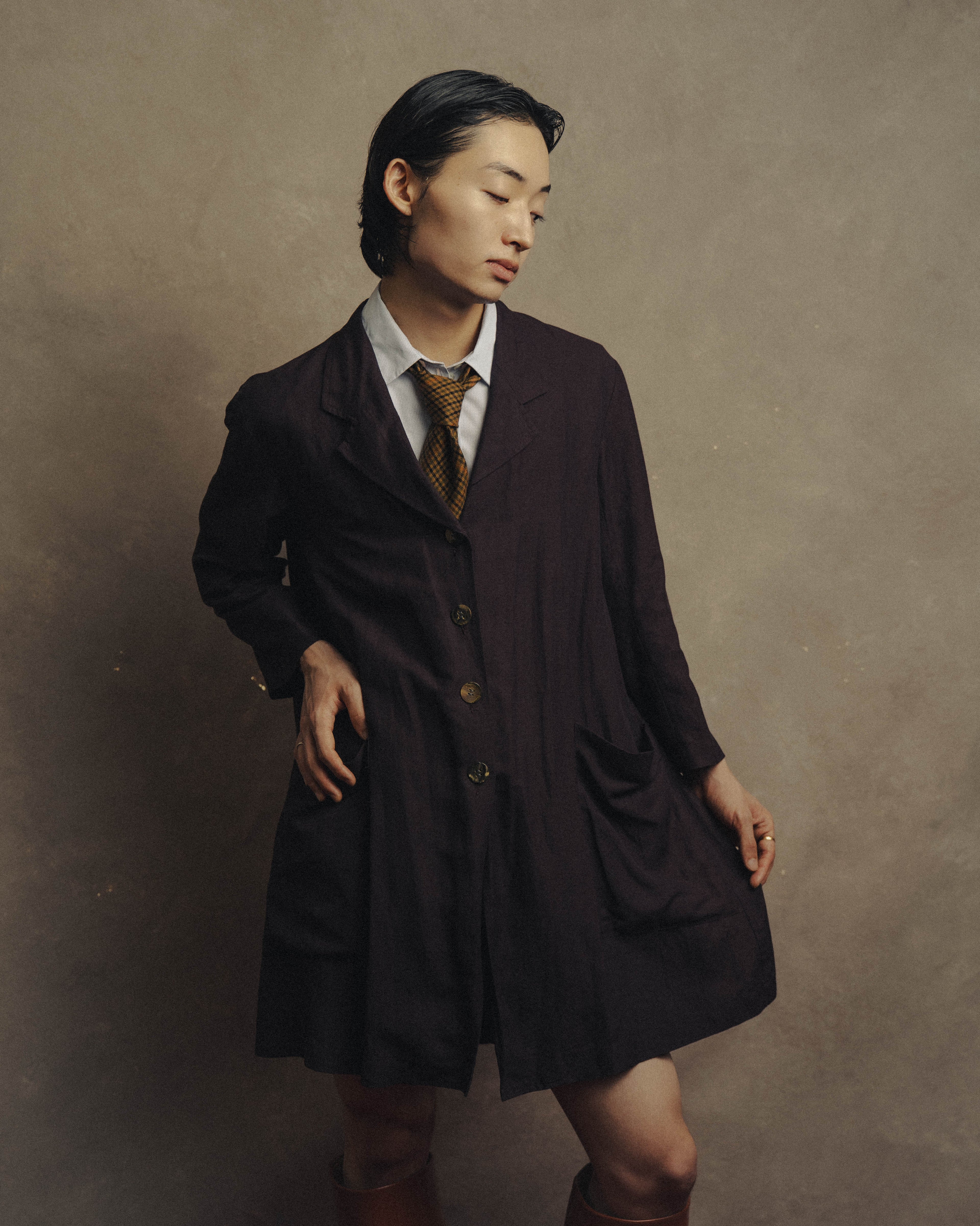 -SPECIAL- “DRIES VAN NOTEN” 90’s–00’s Rayon linen tailored long jacket and shorts set up