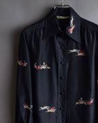 "Christian Dior" Hand painted greyhound motif silk blouse