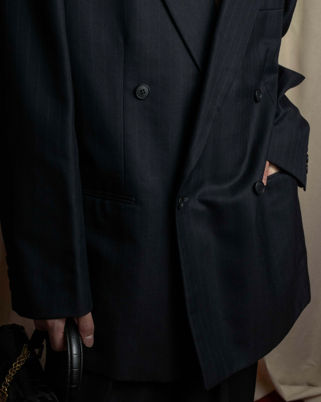 "YVES SAINT LAURENT" 00's shadow stripe pattern beautiful tailoring set up