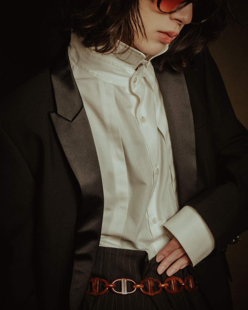 –SPECIAL– "BALENCIAGA" 2005-06’s Round collar chin tab paneled dress shirt