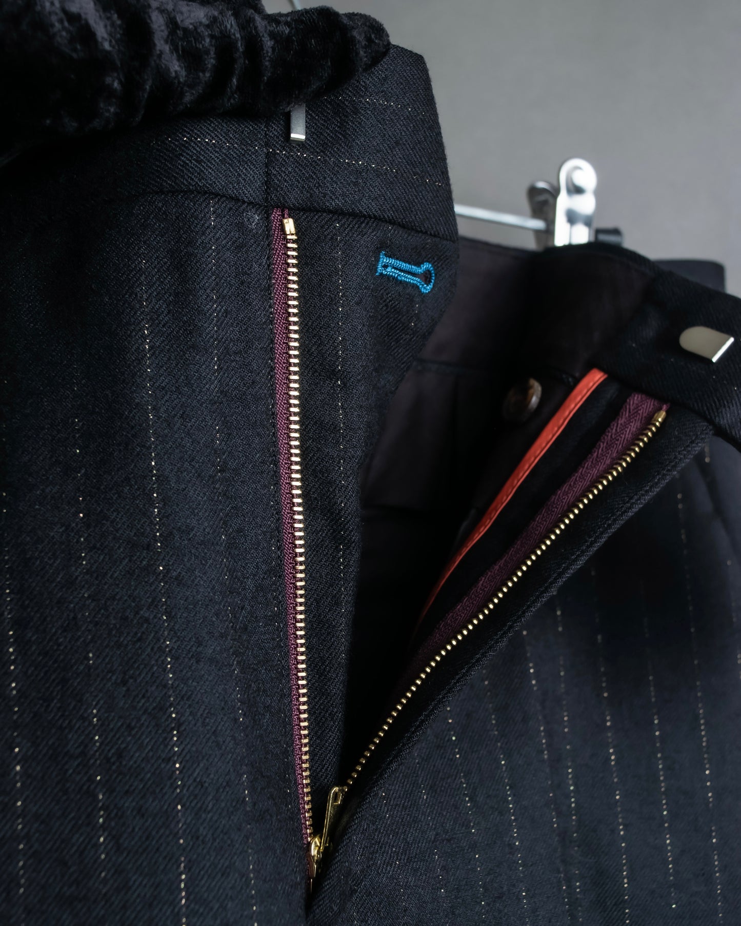 "PAUL SMITH" Peaked lapel tailored jacket and tapered slacks in glittery striped pattern set up