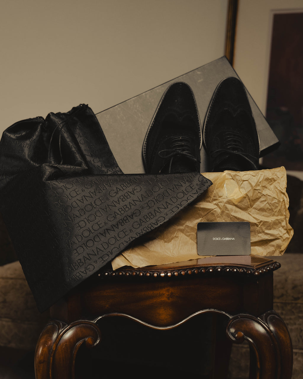 "DOLCE & GABBANA" 00's-10's Black suede wingtip oxford shoes