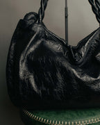 "Salvatore Ferragamo" 00's Vintage crushed patent leather braided handle hobo bag