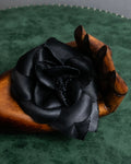 "CHANEL" Black camellia motif brooch