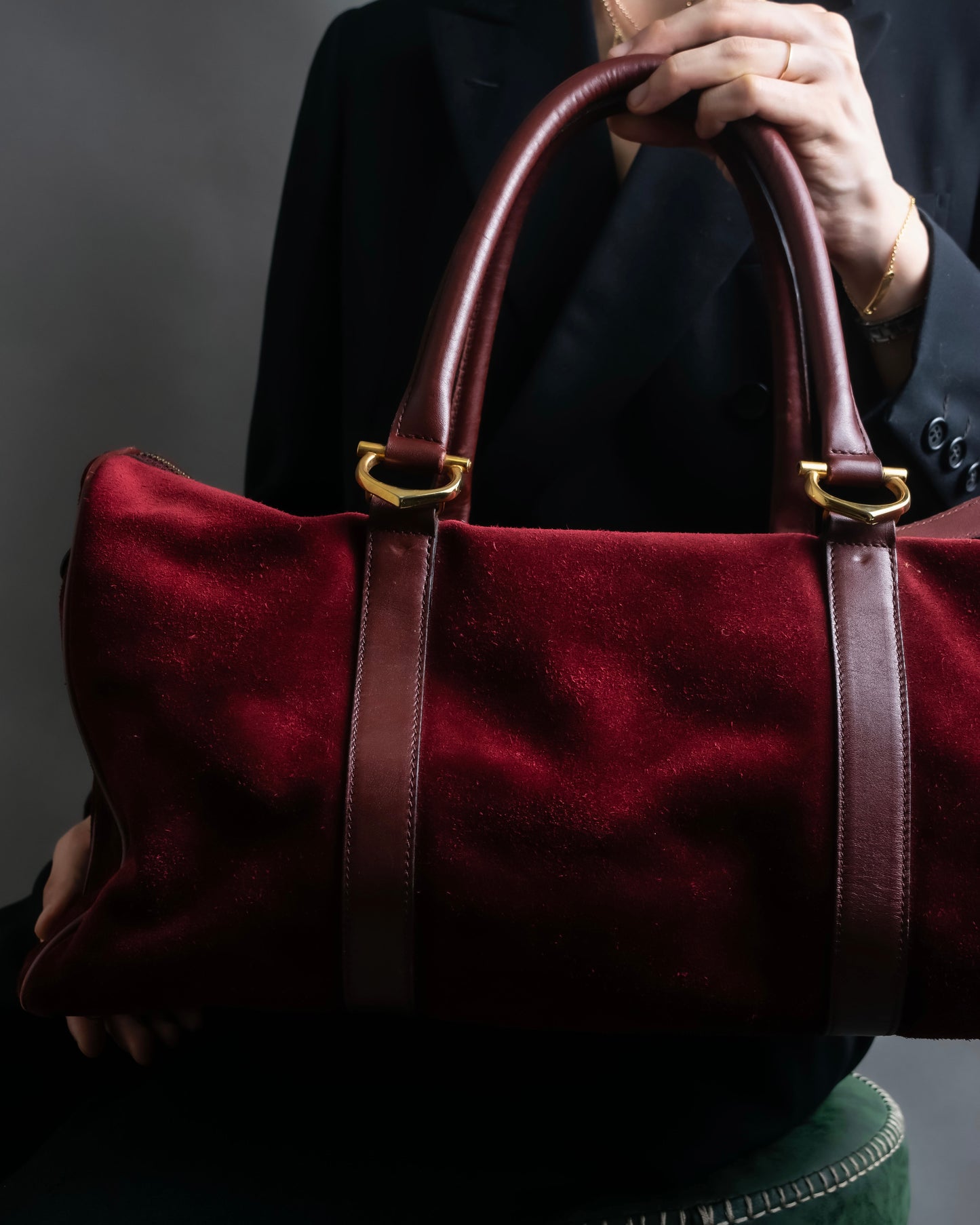 "Cartier" Beautiful red color velour boston bag