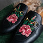 "GUCCI" Rose＆leaf embroidery princetown loafers