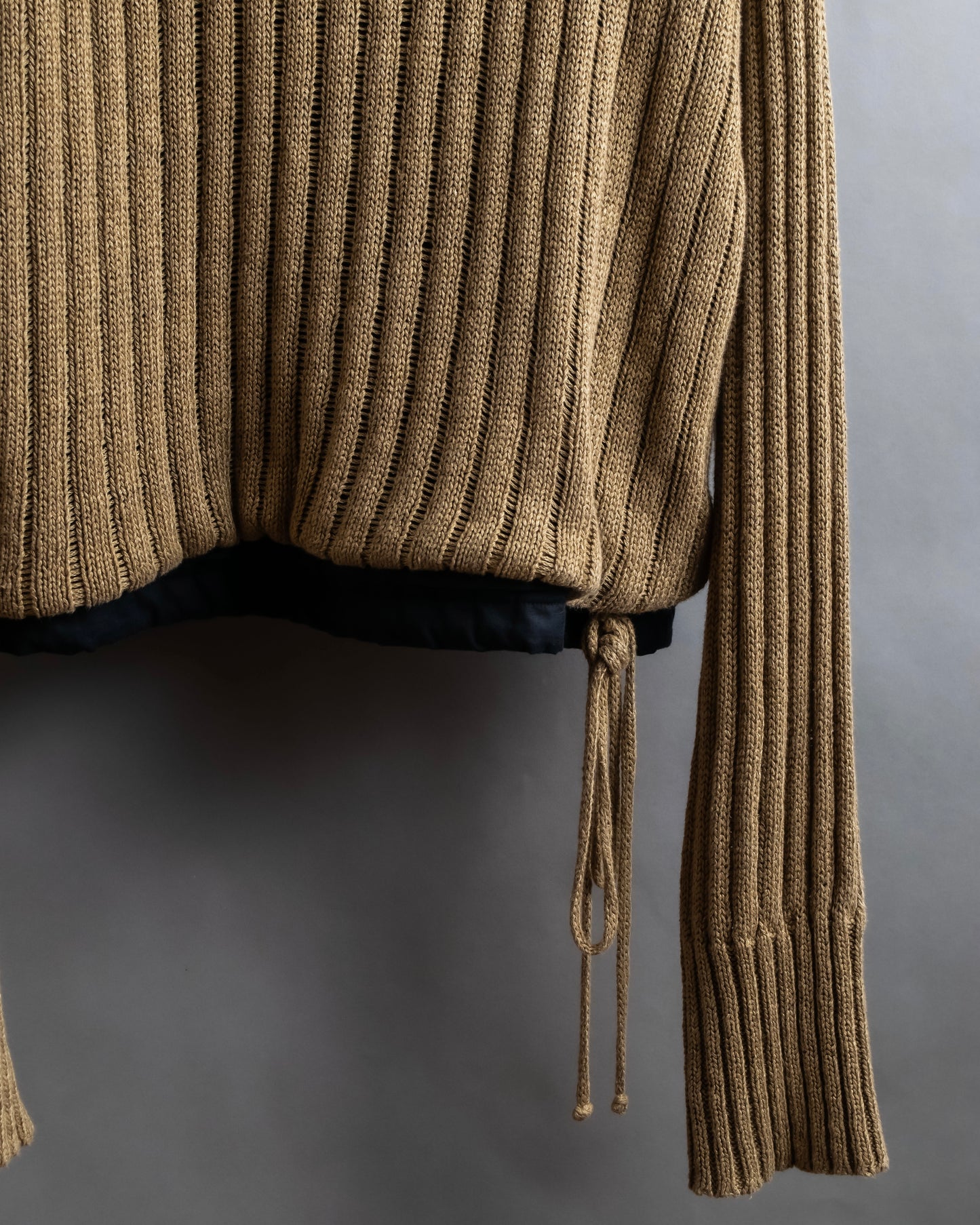 "MAISON MARGIELA" Ribbed drawcord cotton linen knit pullover