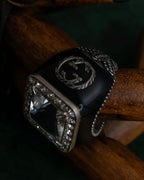 "GUCCI" Crystal rhinestone GG motif engraved signet ring