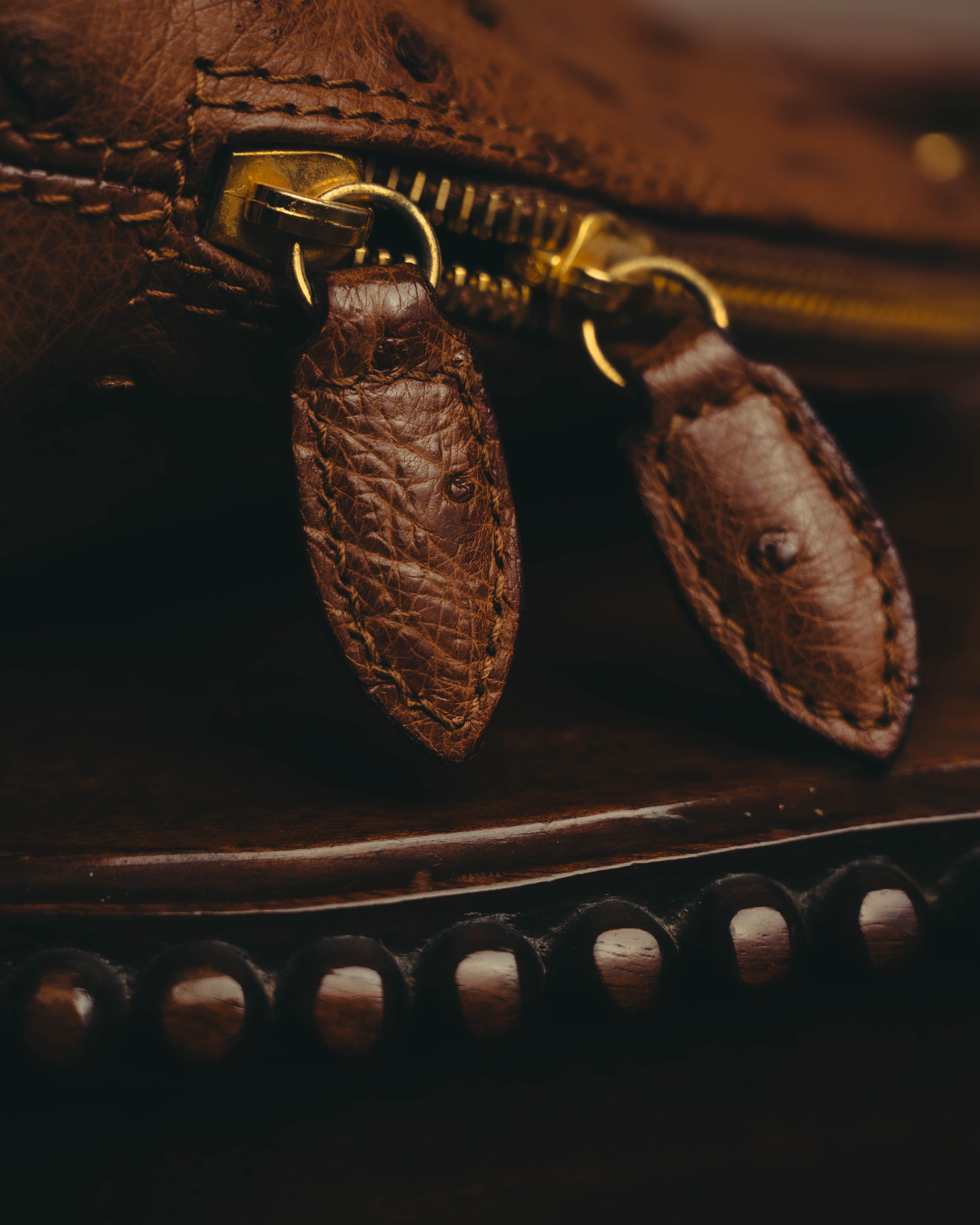 "LOEWE" 80's-90's Classic ostrich leather top handle handbag