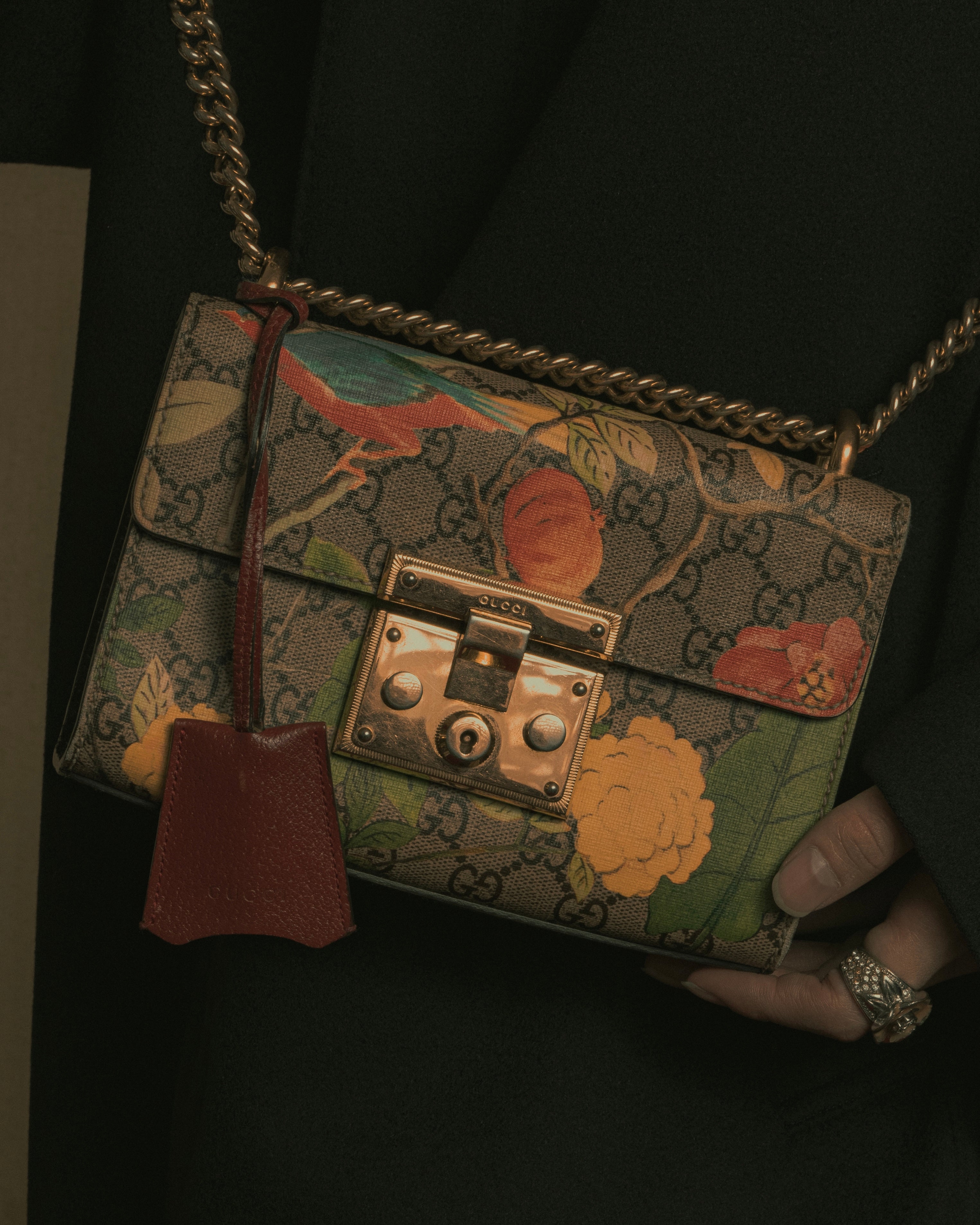 -SPECIAL- "GUCCI" Michele-era floral padlock design chain shoulder bag