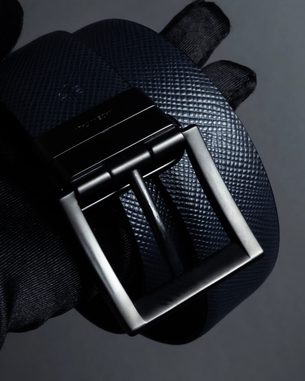 "PRADA" Black x blue reversible design belt