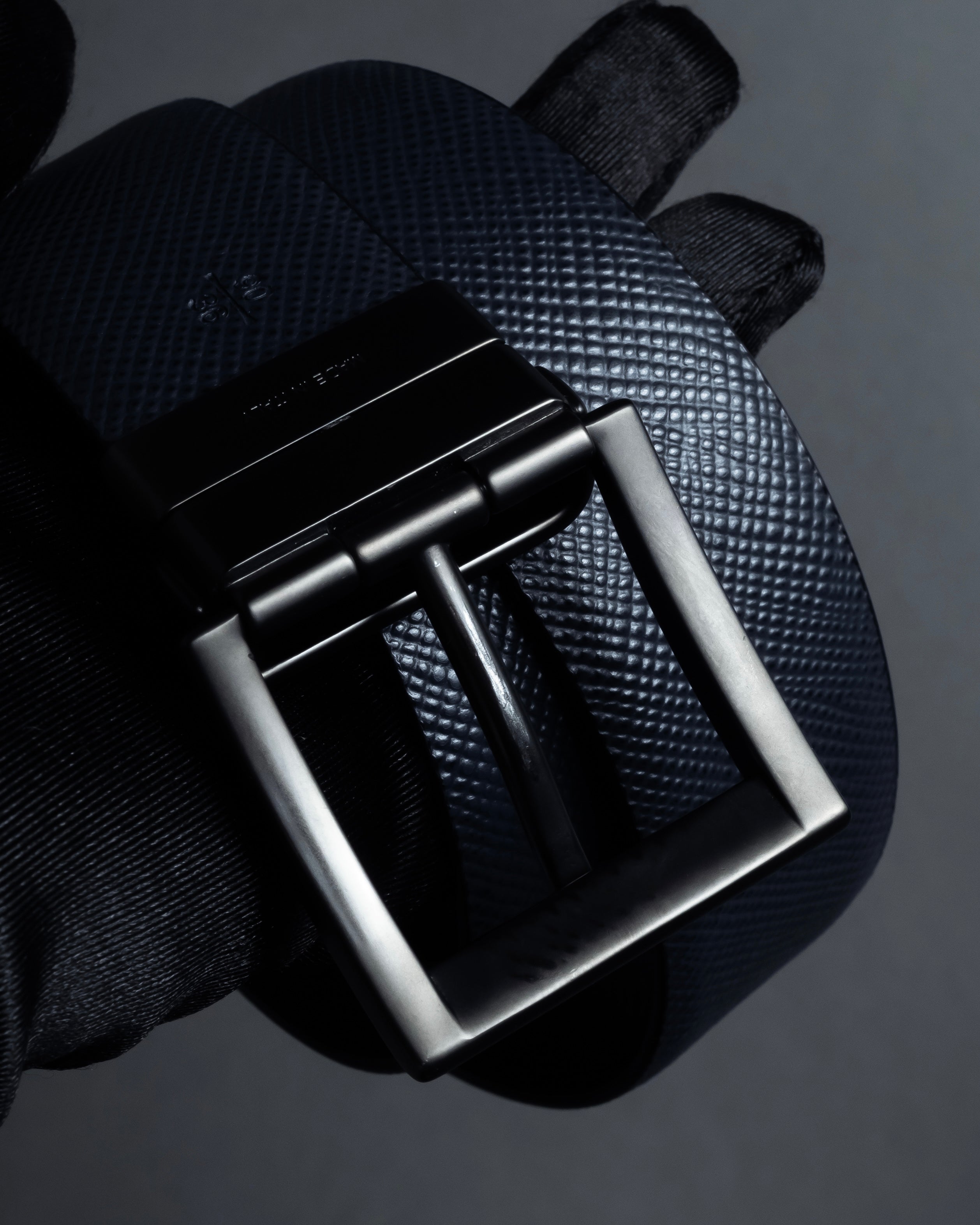 "PRADA" Black x blue reversible design belt