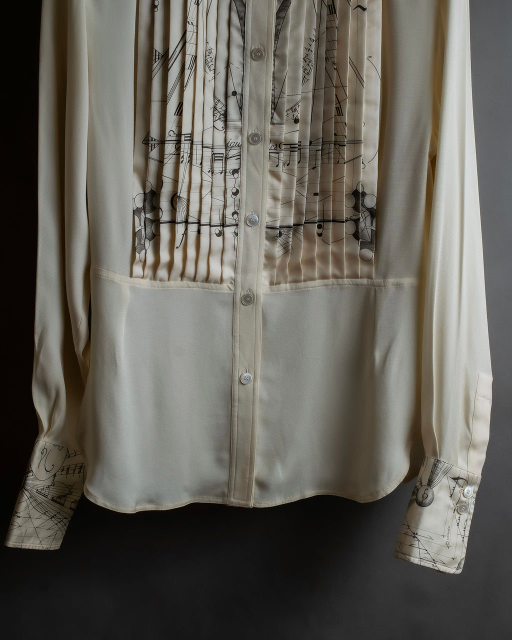 "HERMES" 90's Musical score motif front pleated shirt