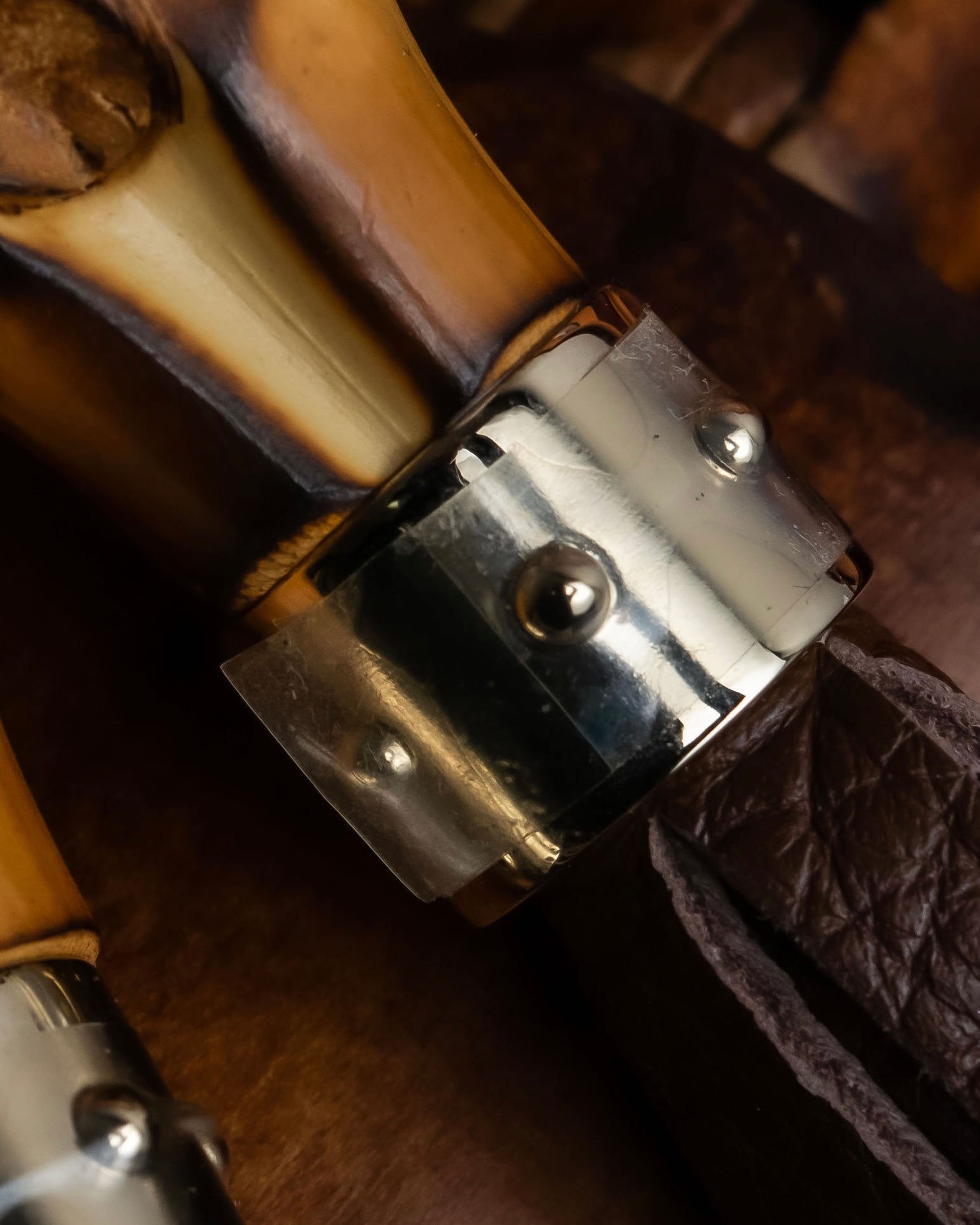 "GUCCI" Bamboo motif leather fringe charm