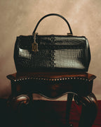 -SPECIAL- “Yves Saint Laurent” 80’s-90’s Crocodile embossed lace-up handbag