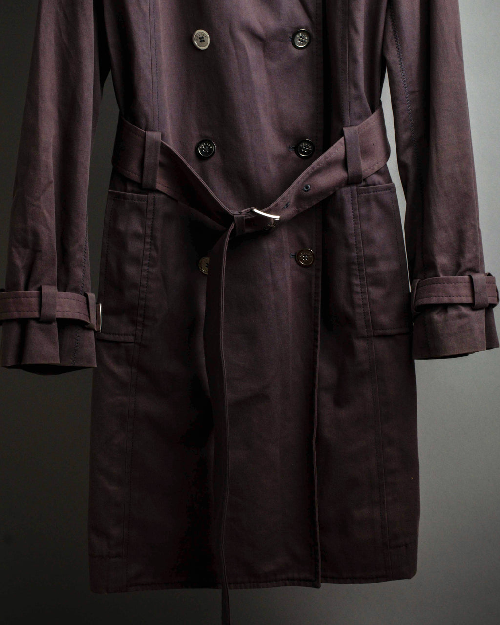 "CELINE" Triomphe button design in plum brown color
 trench coat