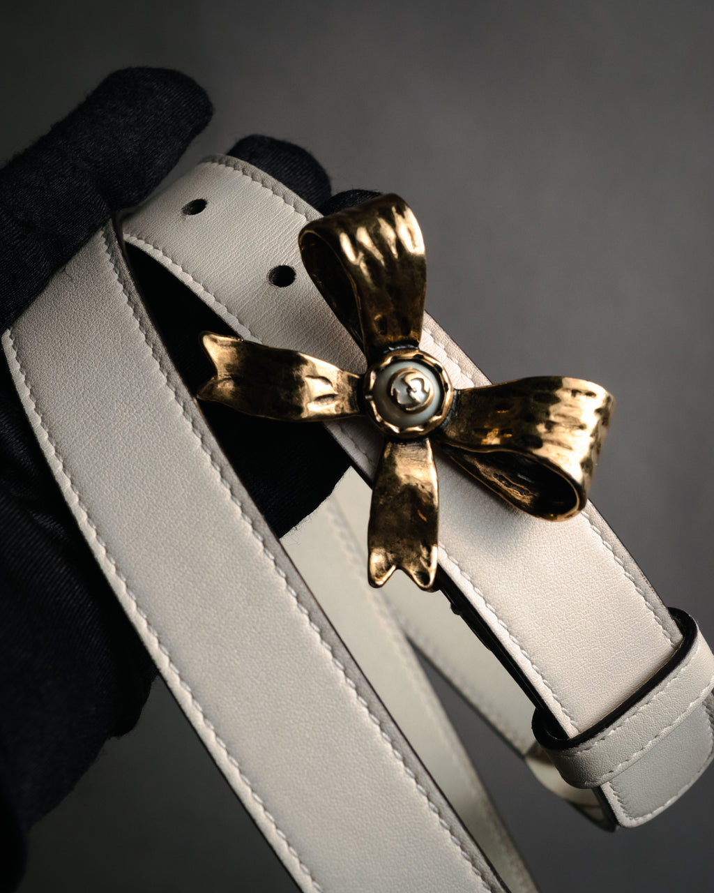 –SPECIAL– “GUCCI” Michele period Ribbon pearl embellished leather belt