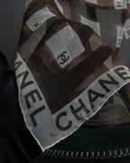 "CHANEL" 90's Square icon logo pattern sheer silk scarf