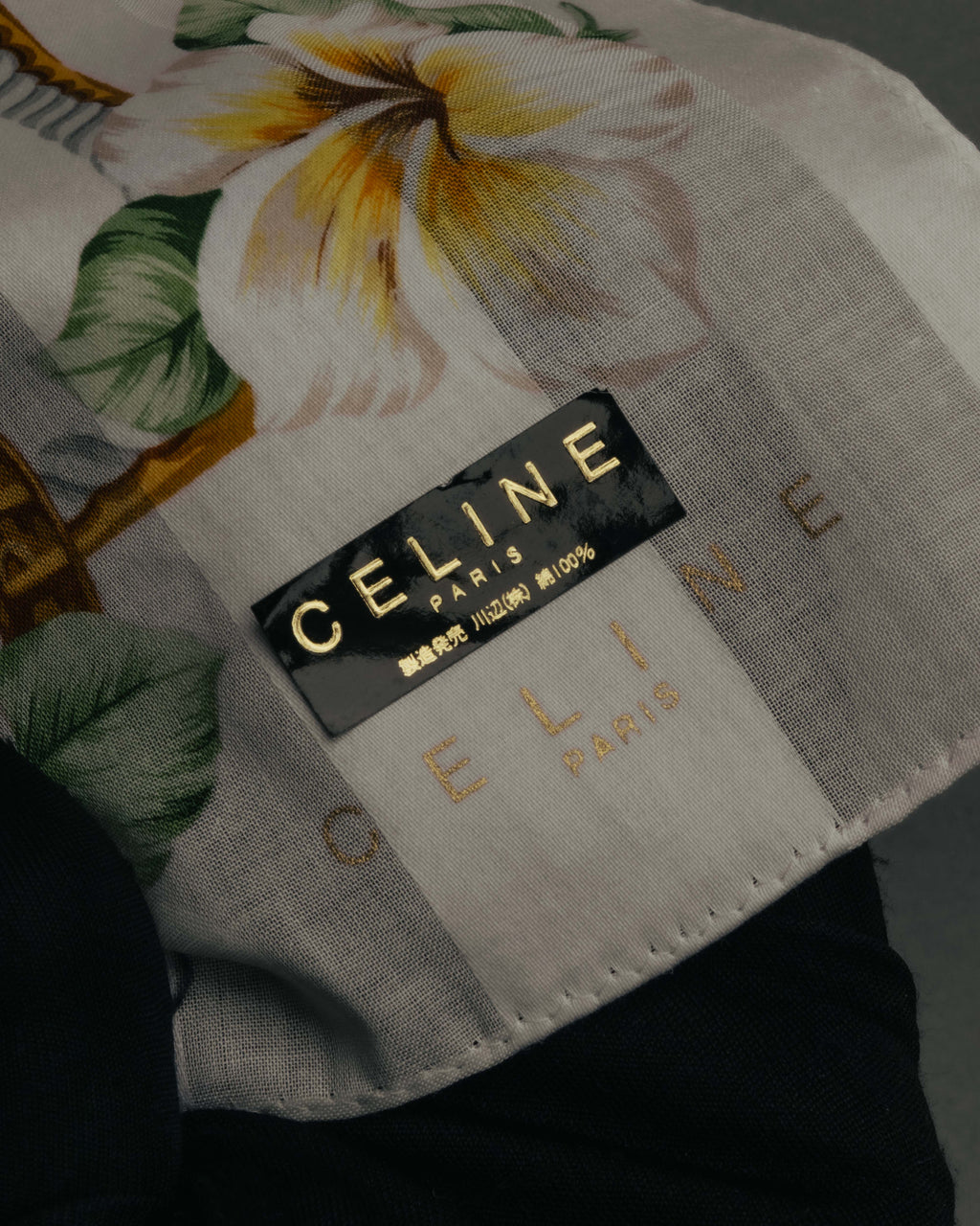 "CELINE" 90's Floral logo cotton square scarf
