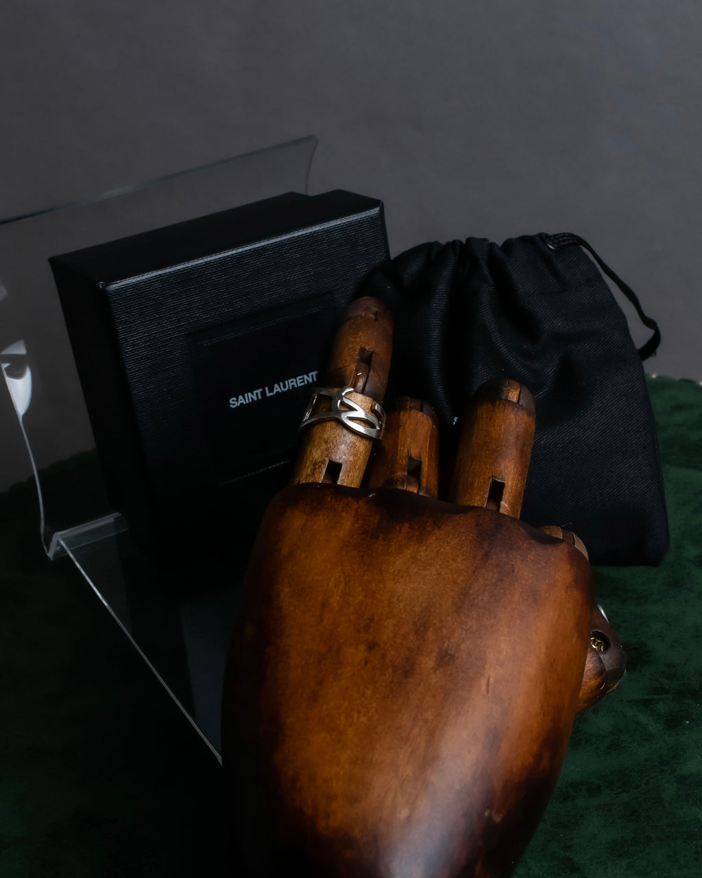 "Saint Laurent" YSL typography motif silver ring