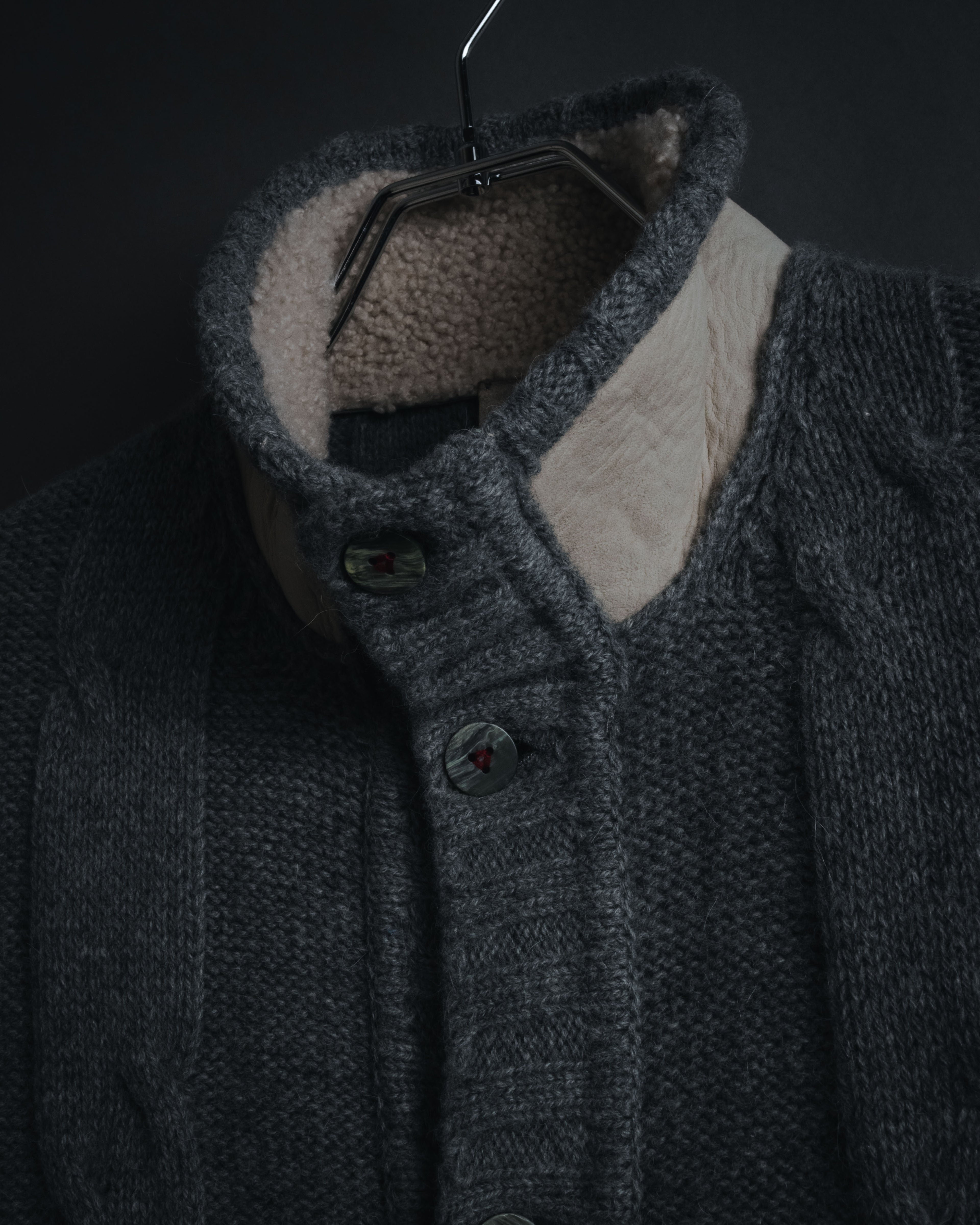 "H953" Shearling-collared cable-knit jacket