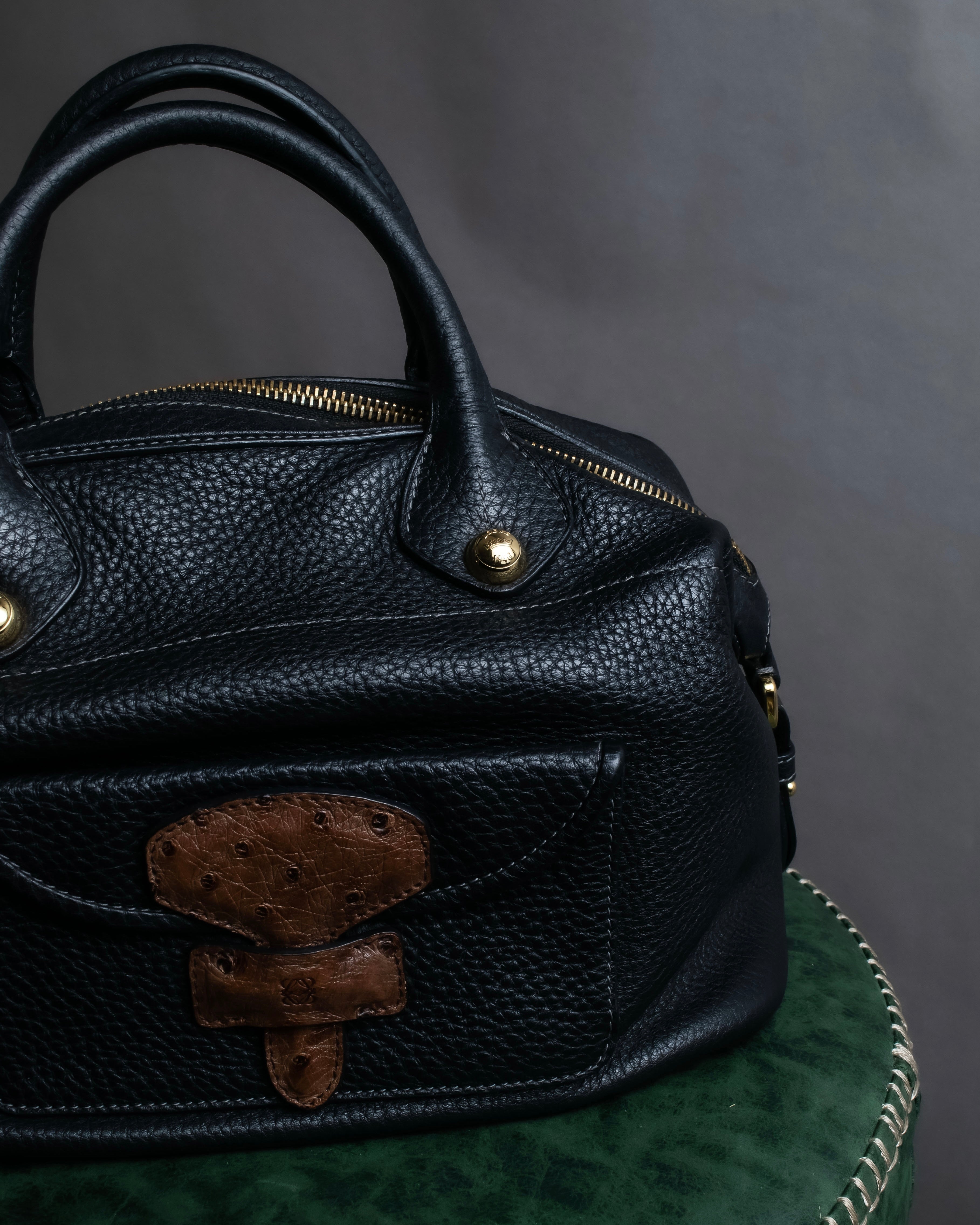 "LOEWE" Flap pocket design ostrich leather bag