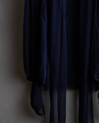 "HERMES" Bowtie detail balloon sleeve sheer pullover