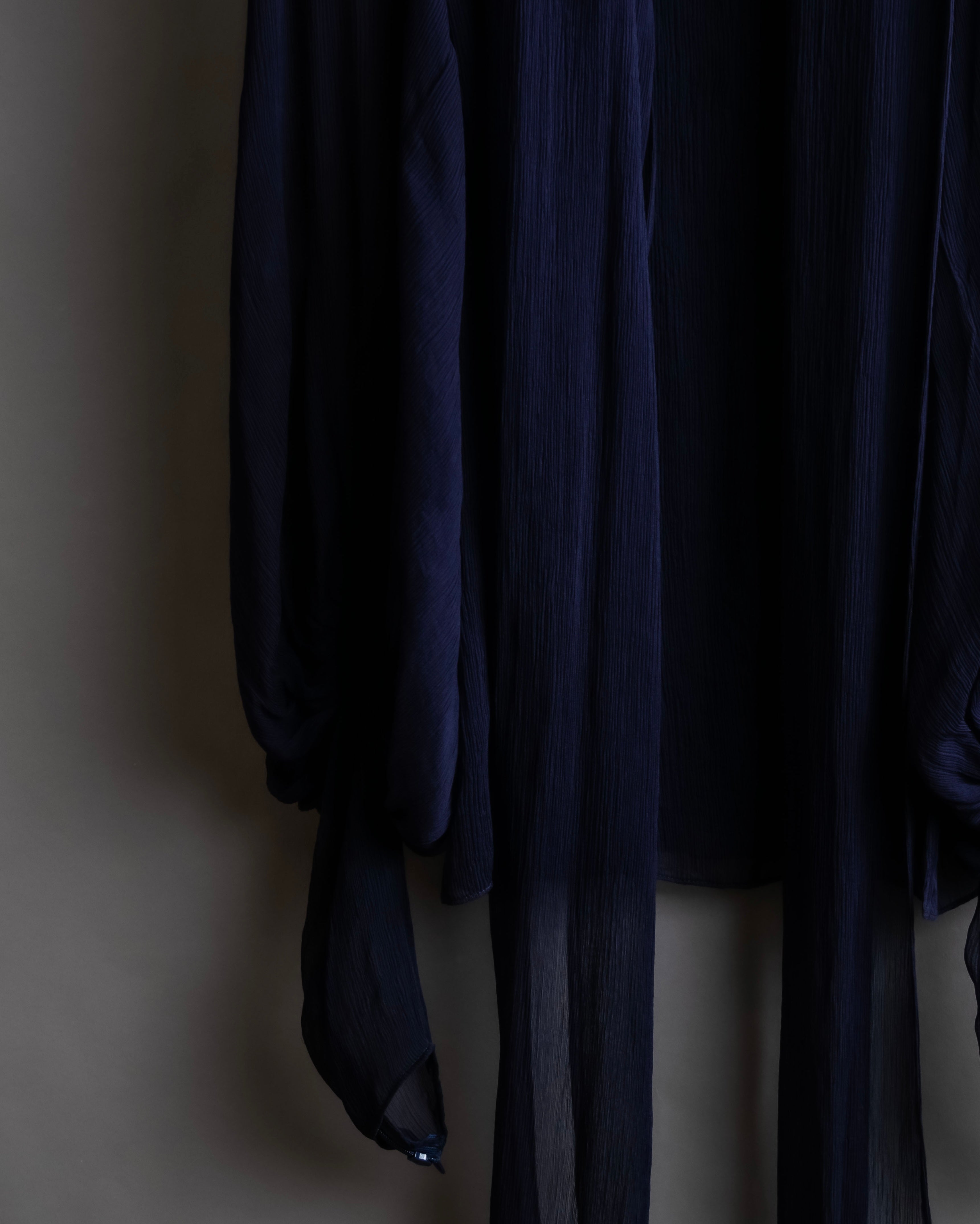 "HERMES" Bowtie detail balloon sleeve sheer pullover