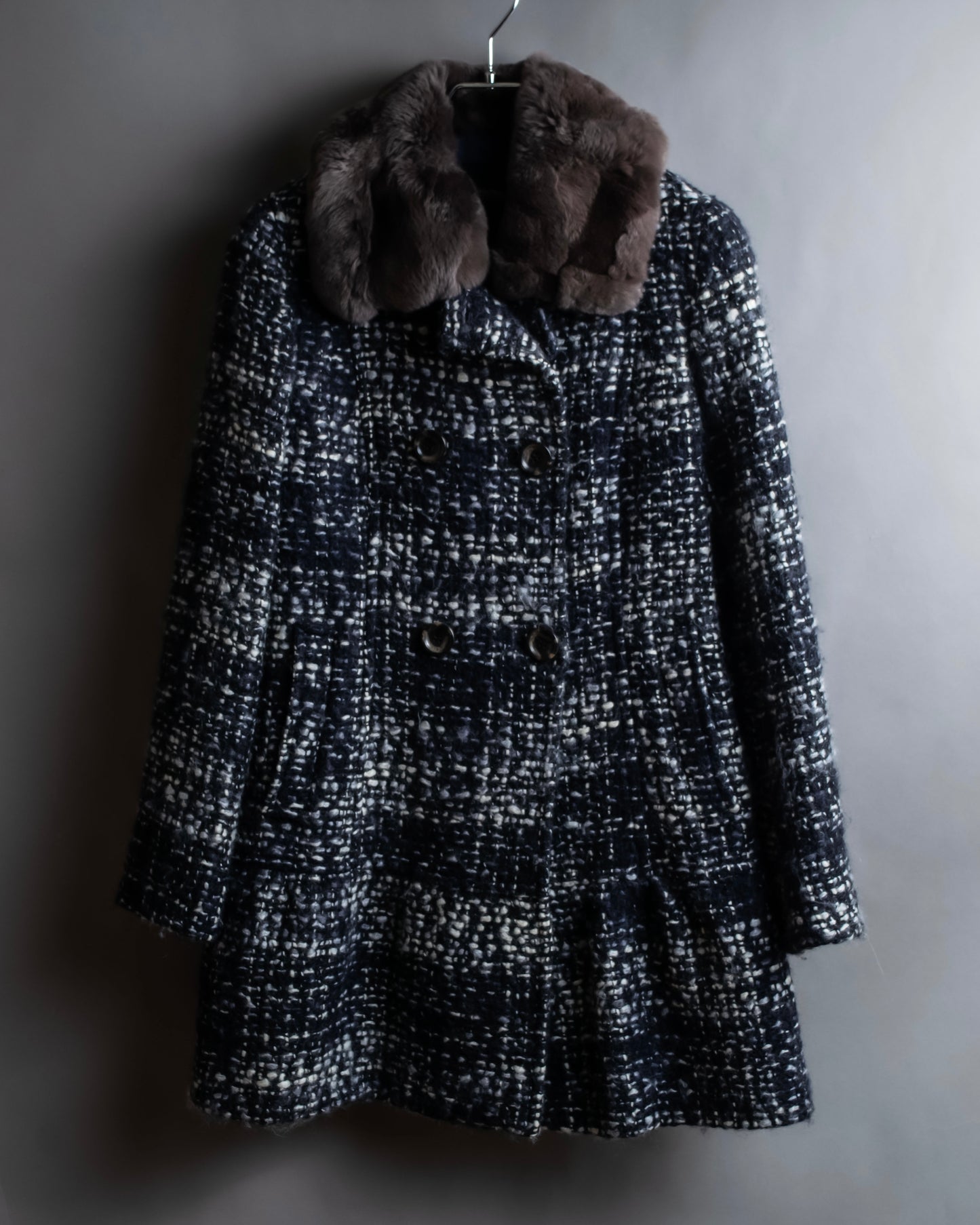 "Weekend Max Mara" Fur trimmed design collar tweed flare coat