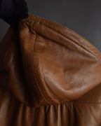 "LOEWE" 80-90's Vintage texture leather zip hoodie