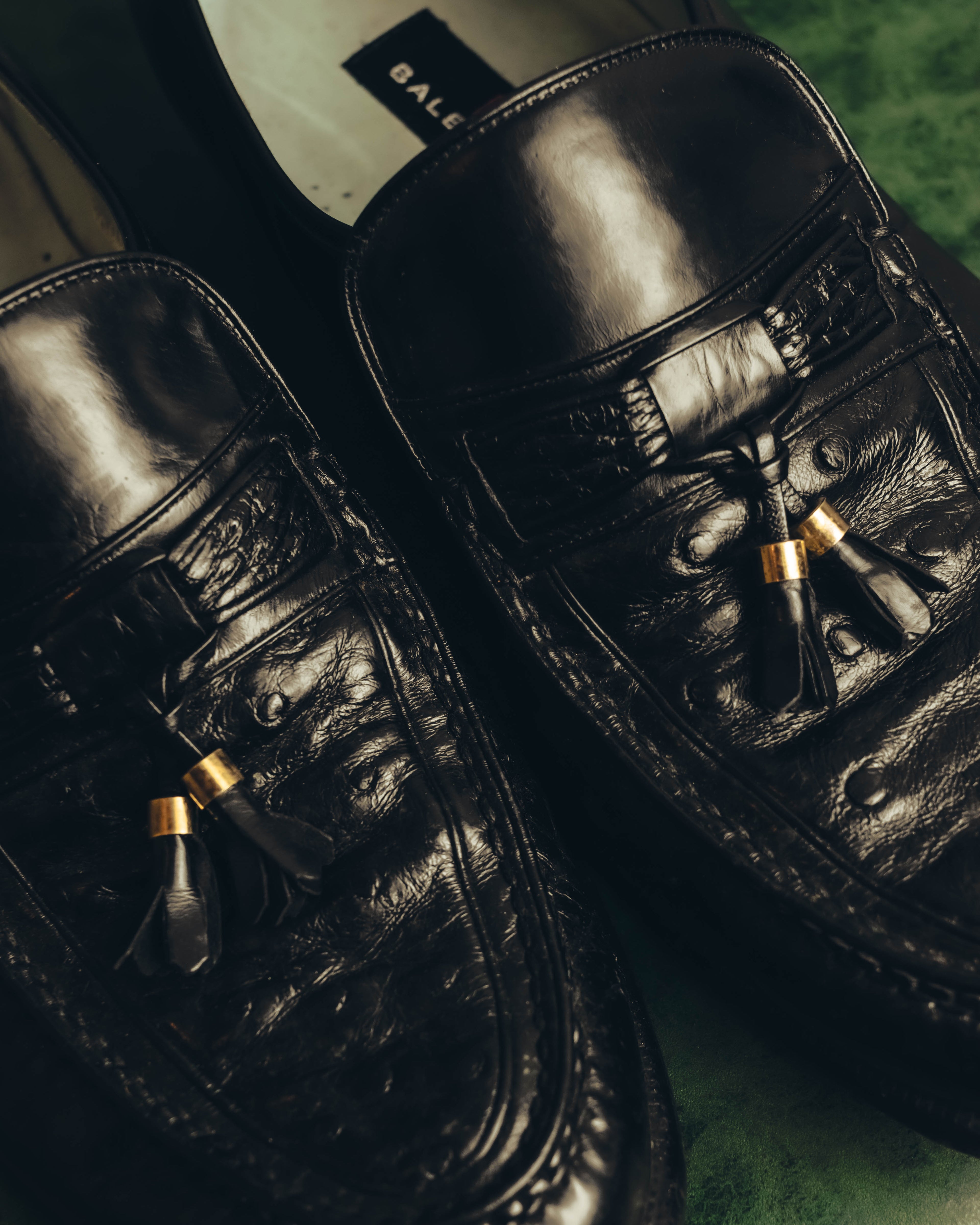 "BALENCIAGA" 80's-90's Textured leather tassel loafers
