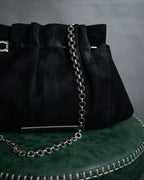 “Salvatore Ferragamo“ 90’s-00’s Suede gancini chain shoulder bag