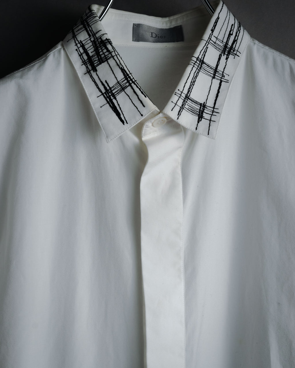 –SPECIAL– "Dior" 2024SS Embroidered grid-collar fly-front shirt