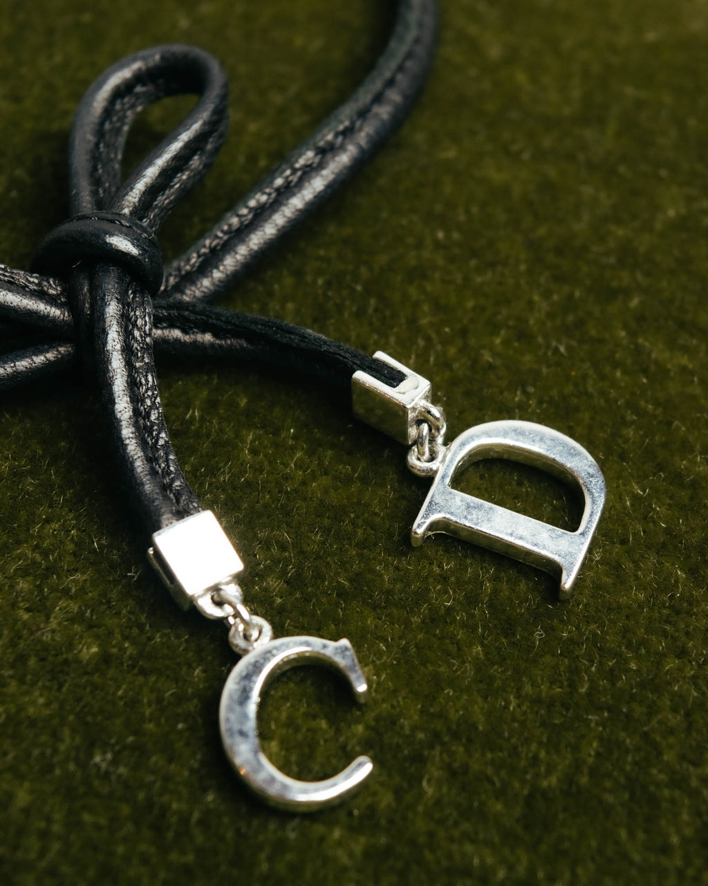 "Christian Dior" Ribbon charm leather cord choker necklace