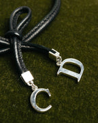 "Christian Dior" Ribbon charm leather cord choker necklace
