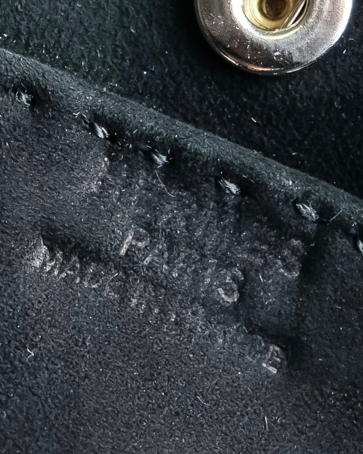 "HERMES" Tout en Douceur black suede panel line shoulder bag