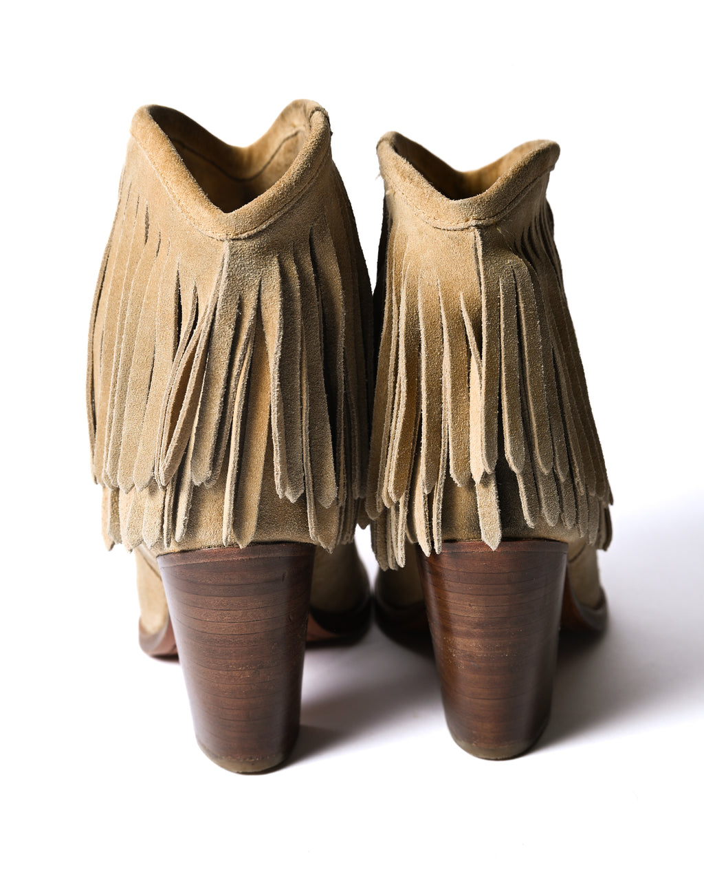 VINTAGE/ Fringe Detailed Suede High Heal Boots