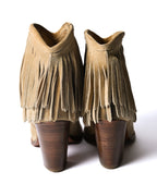 VINTAGE/ Fringe Detailed Suede High Heal Boots