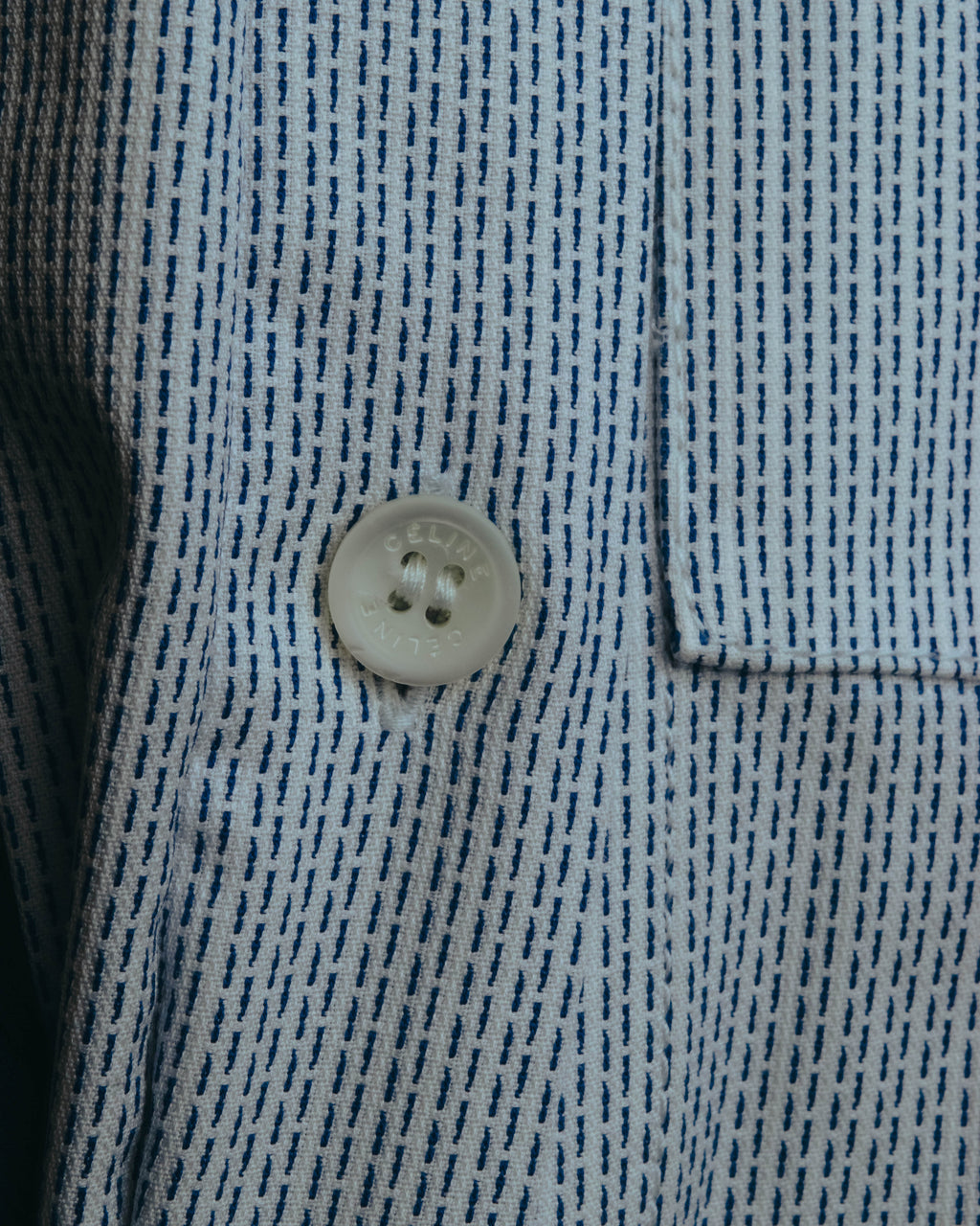 "CÉLINE" 10's Textured cotton collarless tunic shirt