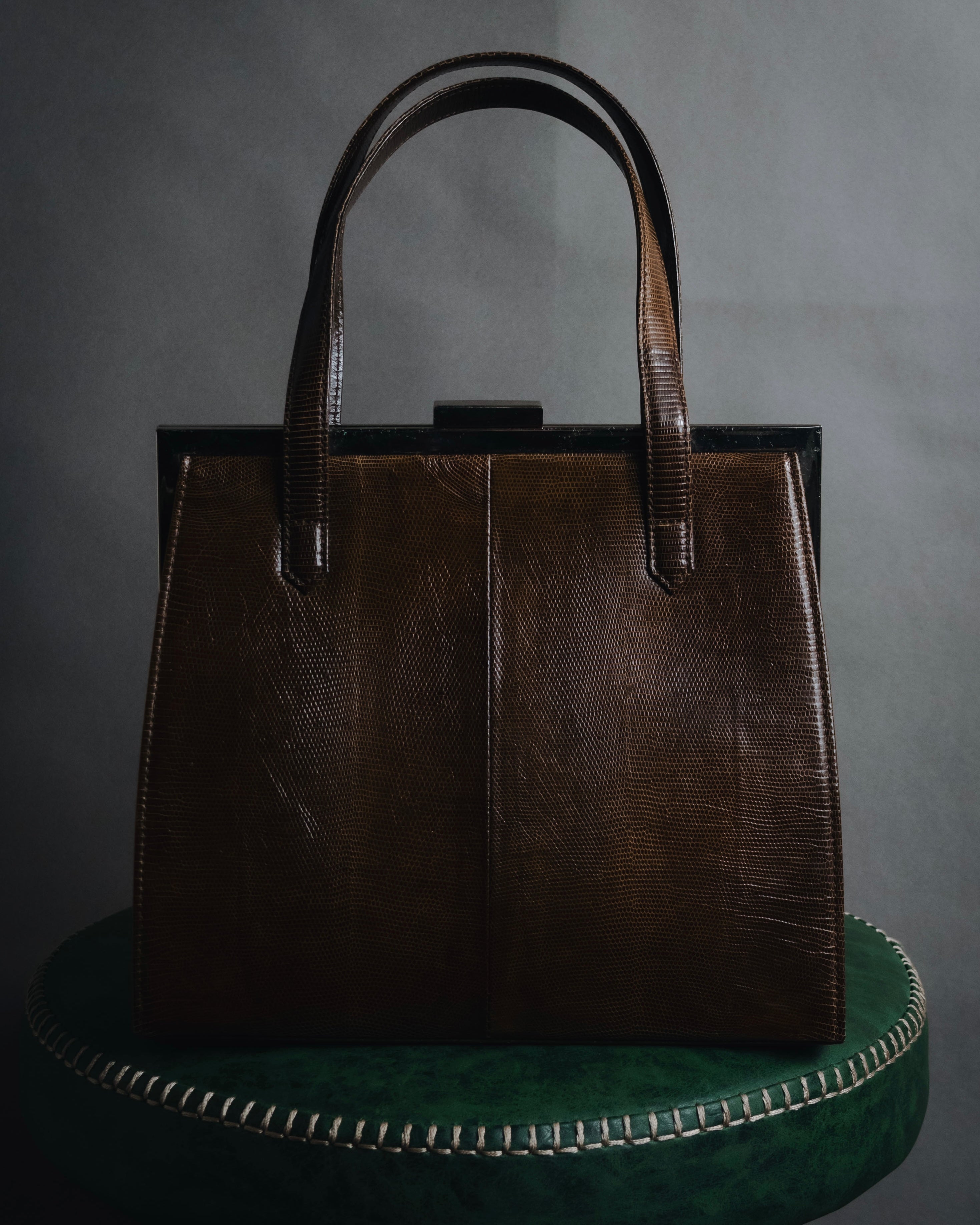 "Yves Saint Laurent" Late 80’s-90’s lizard embossed framed top handle bag