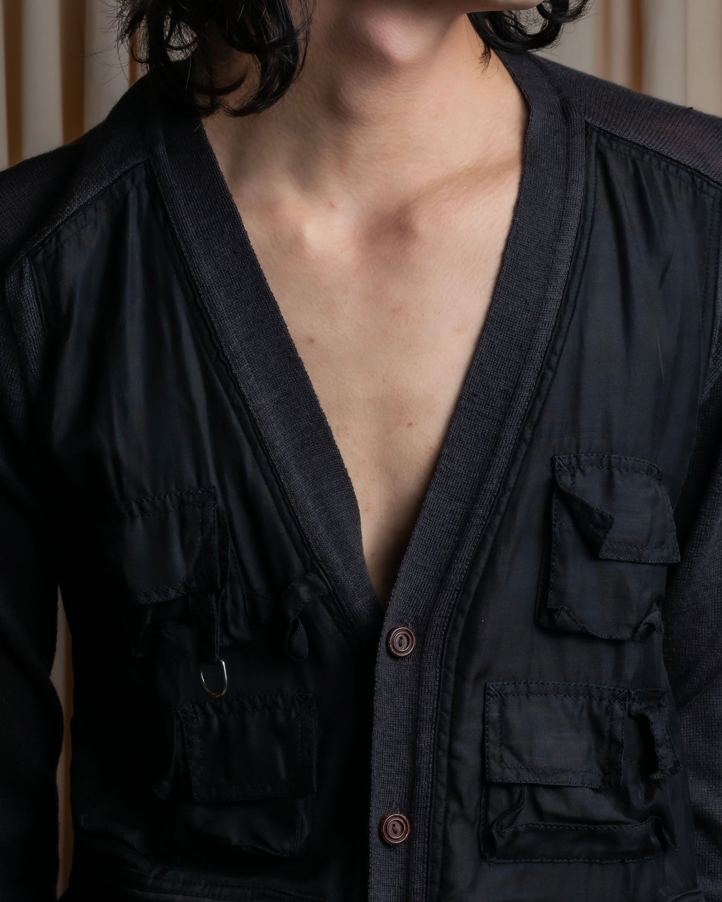 "MIHARA YASUHIRO" Military vest docking design V-neck cardigan