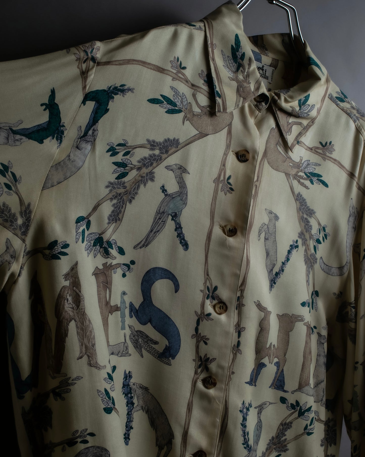 "HERMES" Natural animal pattern oversized silk shirt