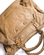 BALENCIAGA/ “Giant City” Gold Studs 2 Way Handbag Beige