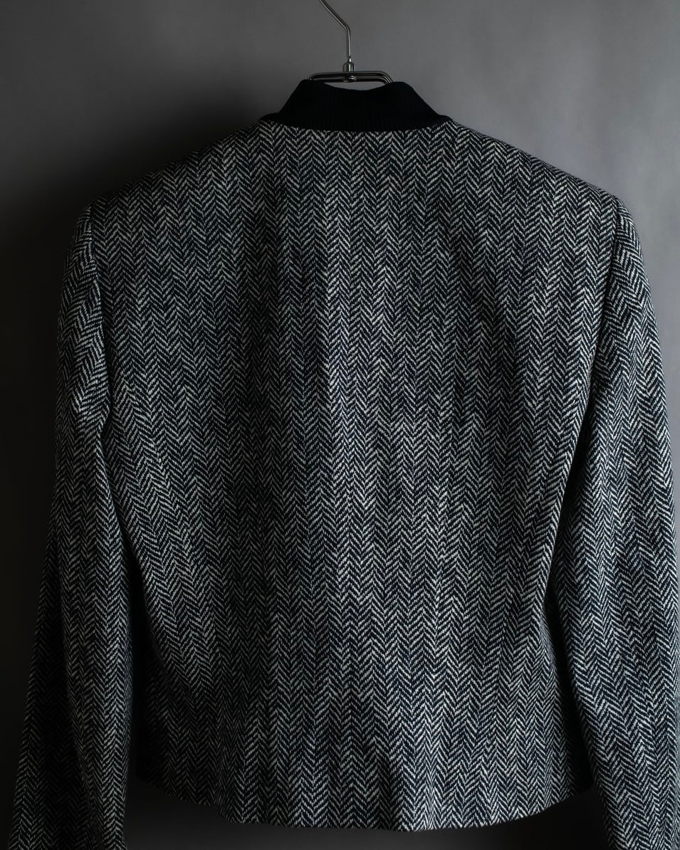 "John Galliano" Herringbone weave short length zip blouson