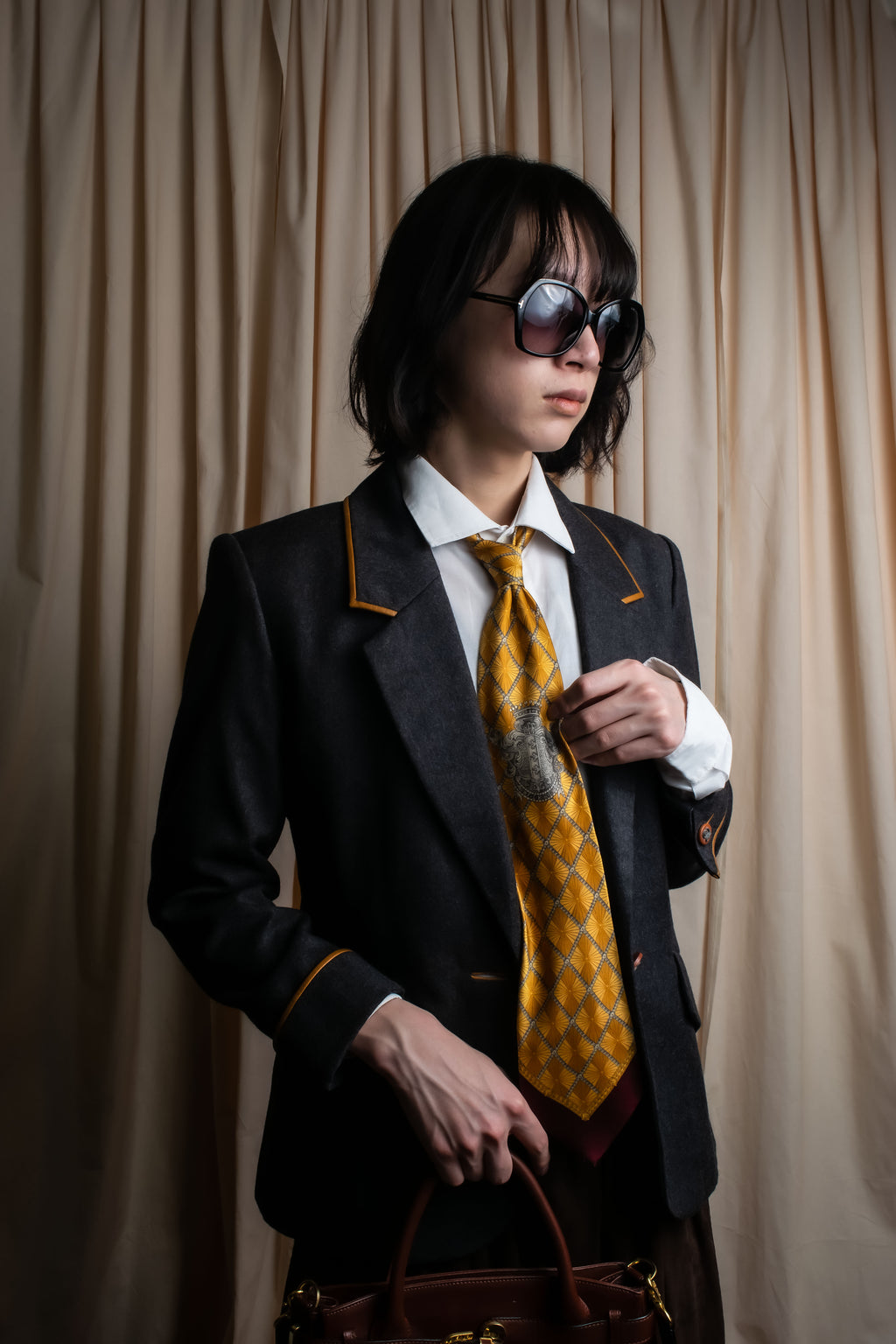 "GIANFRANCO FERRE" Ornamental yellow silk necktie